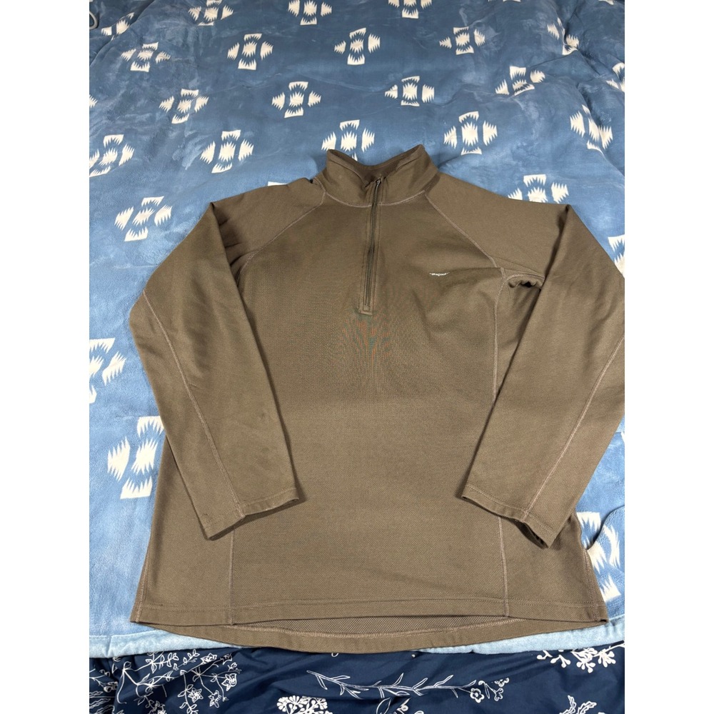 Patagonia Capilene Midweight Quarter Zip Pullover Mens Large Olive Brown Base